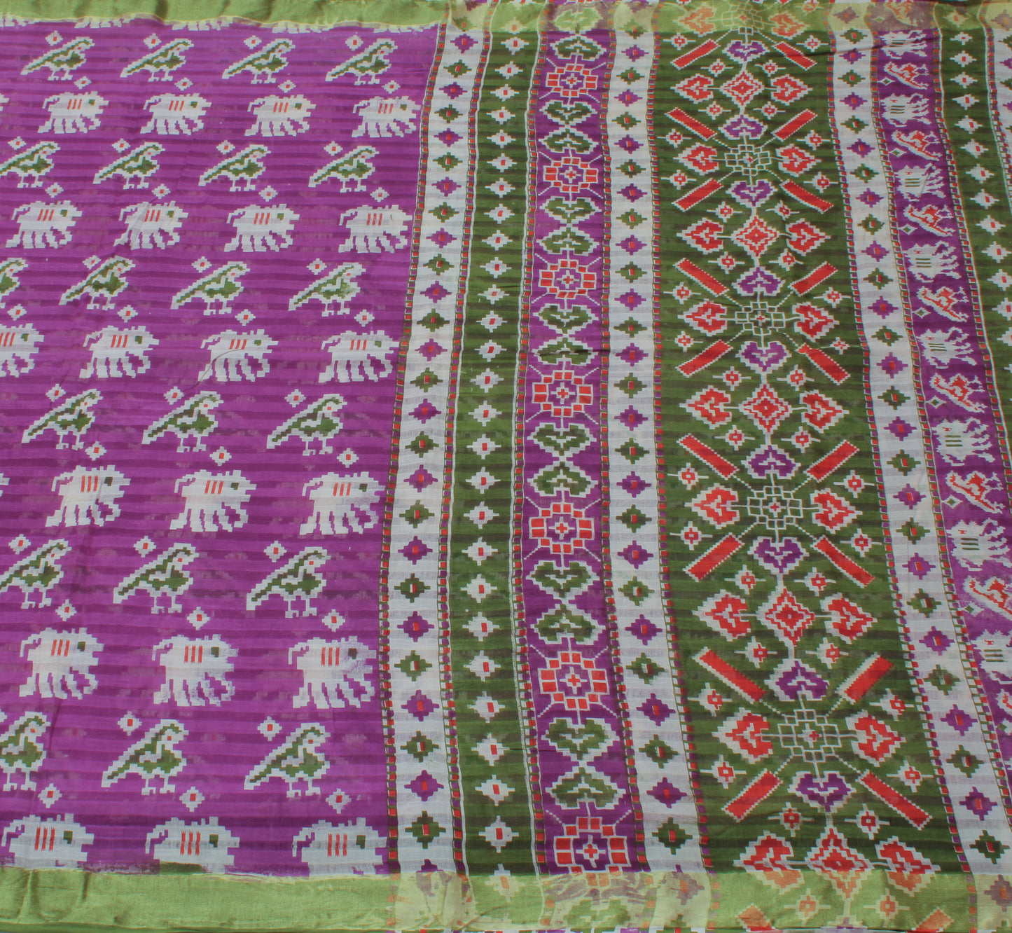 Sushila Vintage Purple Sari 100% Pure Cotton Printed Elephant Birds Craft Fabric