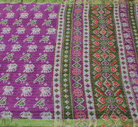 Sushila Vintage Purple Sari 100% Pure Cotton Printed Elephant Birds Craft Fabric