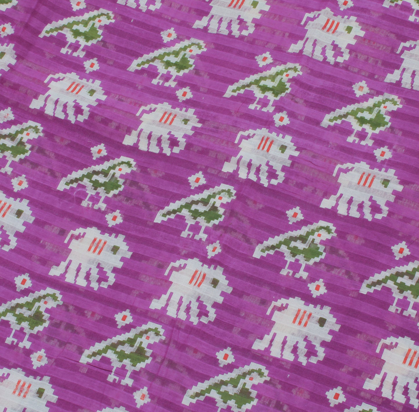 Sushila Vintage Purple Sari 100% Pure Cotton Printed Elephant Birds Craft Fabric