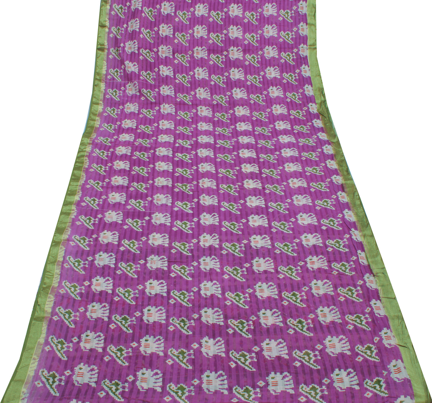 Sushila Vintage Purple Sari 100% Pure Cotton Printed Elephant Birds Craft Fabric