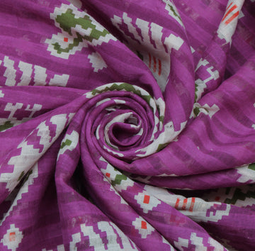 Sushila Vintage Purple Sari 100% Pure Cotton Printed Elephant Birds Craft Fabric