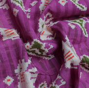 Sushila Vintage Purple Sari 100% Pure Cotton Printed Elephant Birds Craft Fabric