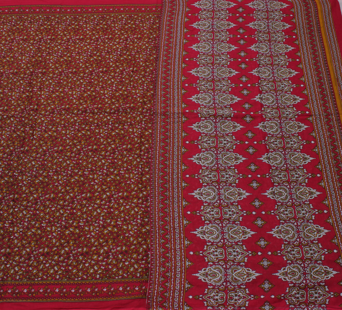 Sushila Vintage Magenta Saree 100% Pure Cotton Printed Floral Soft Craft Fabric
