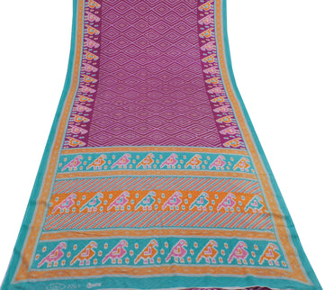 Sushila Vintage Purple Saree 100% Pure Cotton Printed 5 Yard Soft Craft Fabric