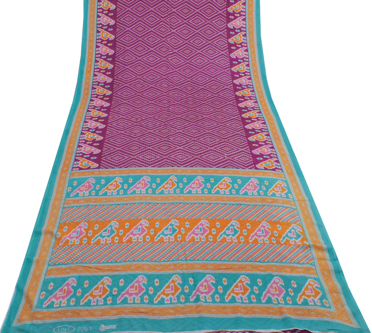 Sushila Vintage Purple Saree 100% Pure Cotton Printed 5 Yard Soft Craft Fabric