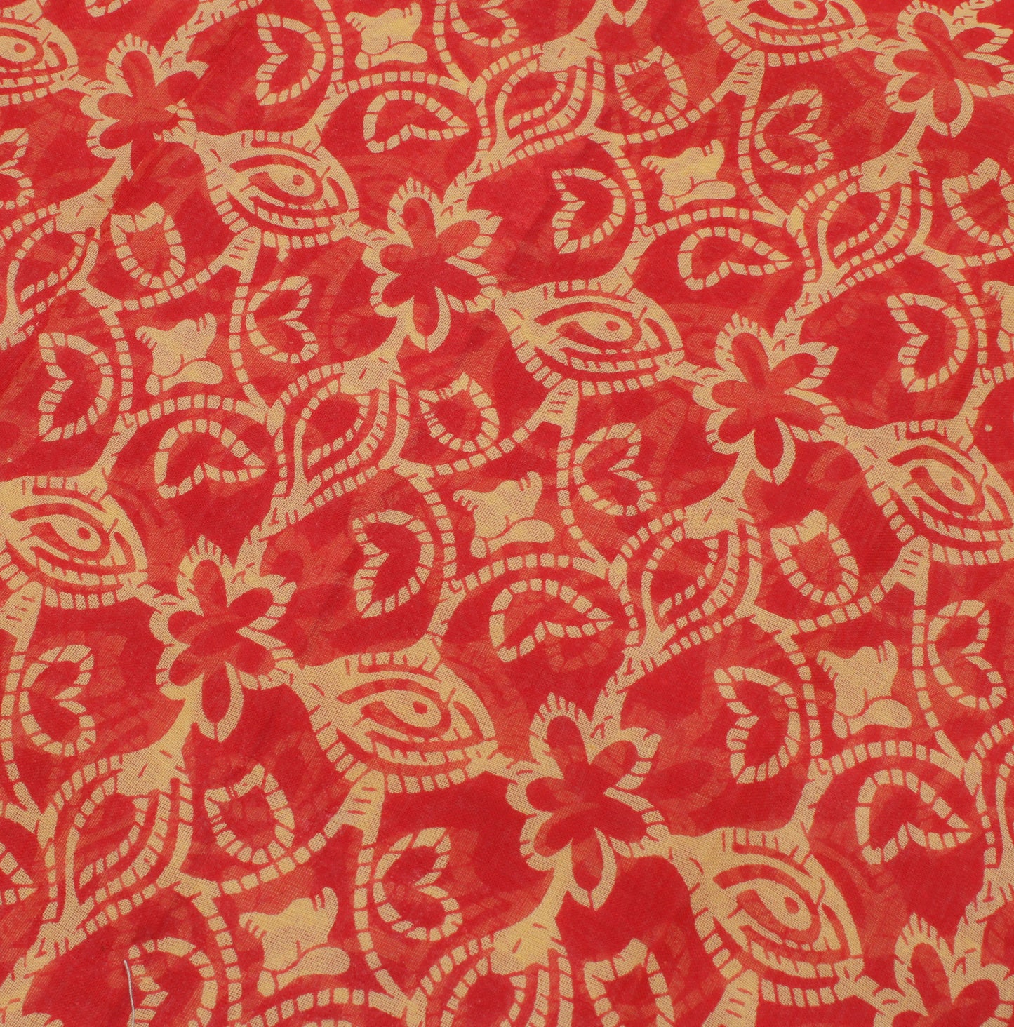 Sushila Vintage Red Saree 100% Pure Cotton Printed Floral Craft 5 Yard Fabric