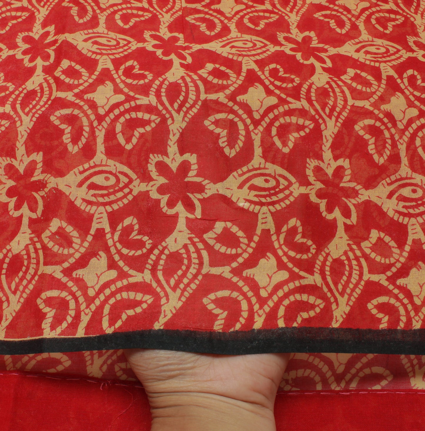 Sushila Vintage Red Saree 100% Pure Cotton Printed Floral Craft 5 Yard Fabric