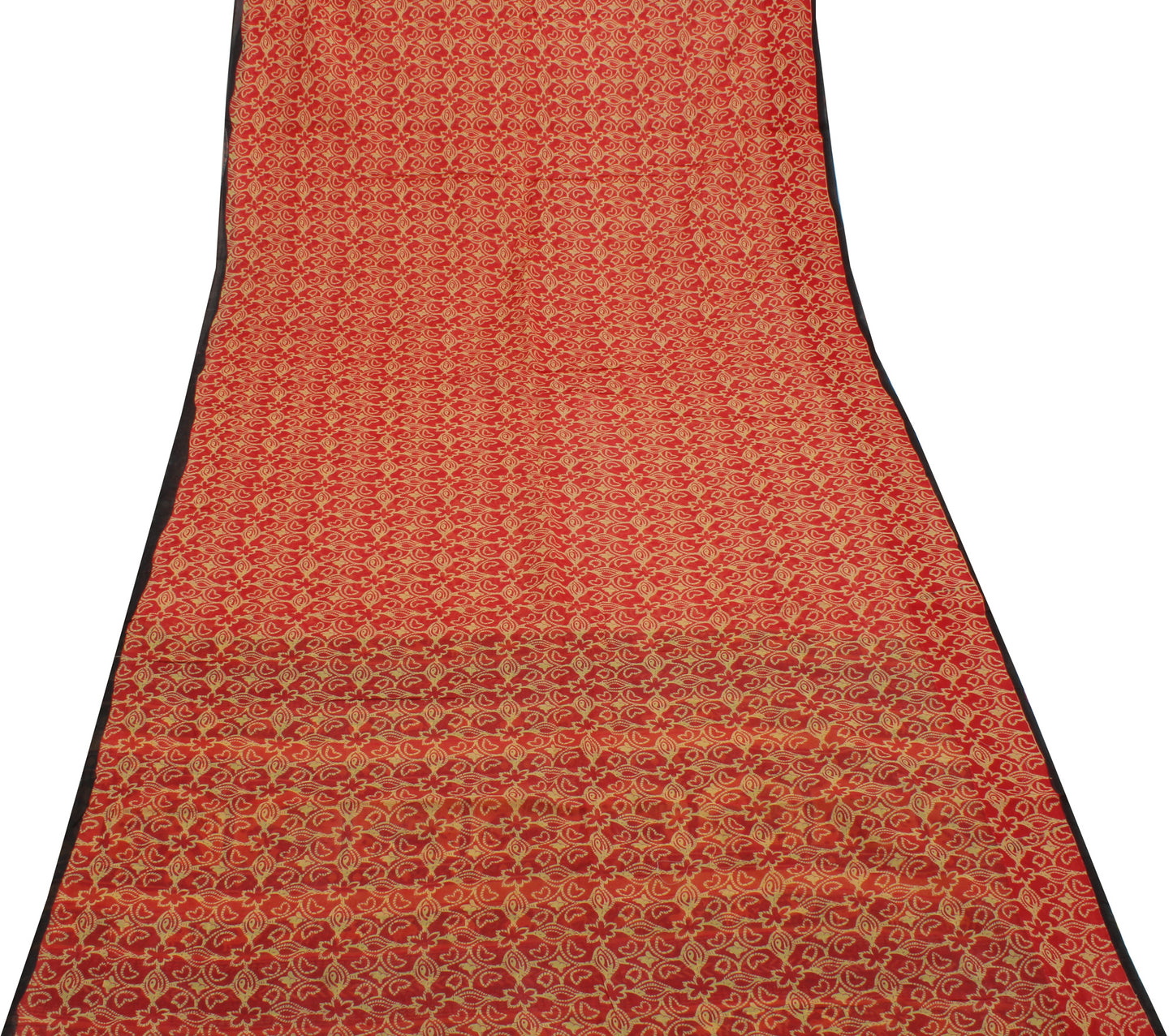Sushila Vintage Red Saree 100% Pure Cotton Printed Floral Craft 5 Yard Fabric