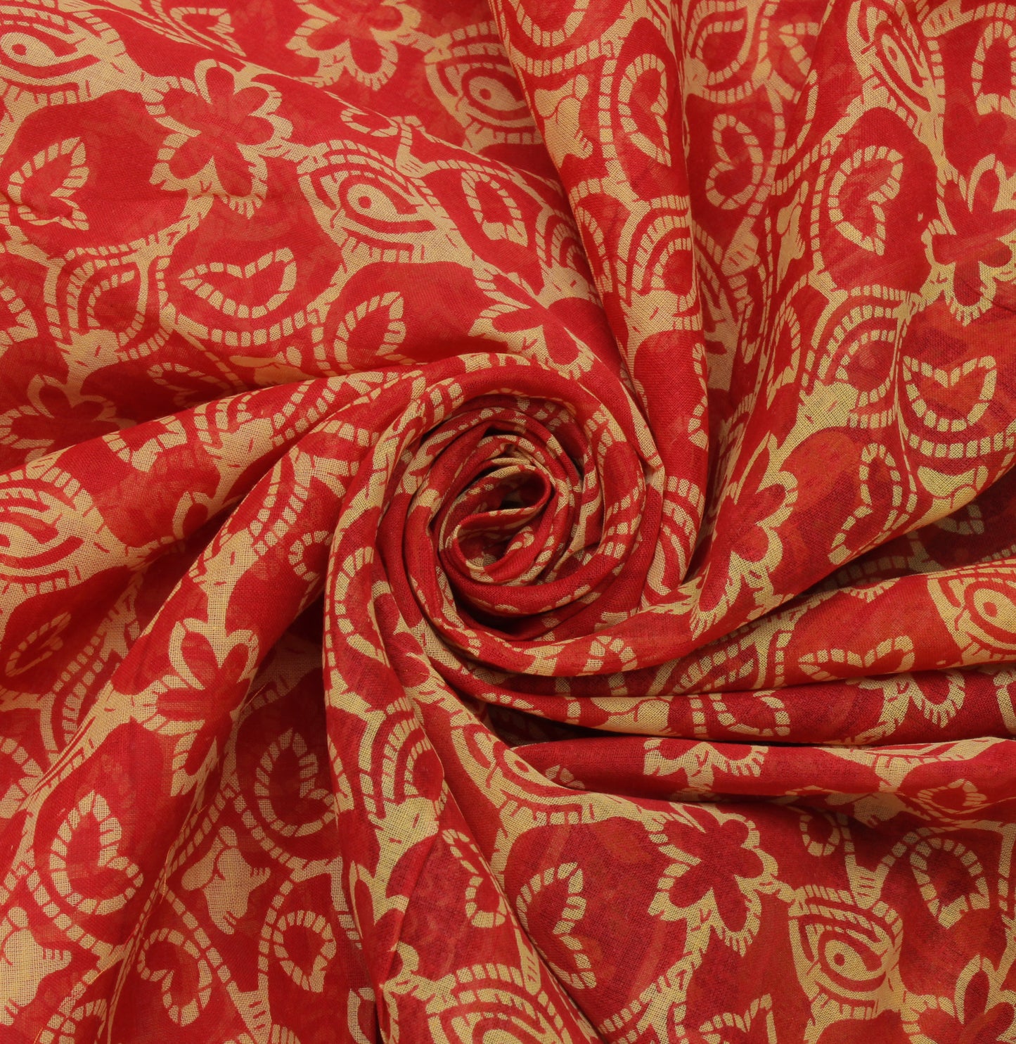 Sushila Vintage Red Saree 100% Pure Cotton Printed Floral Craft 5 Yard Fabric