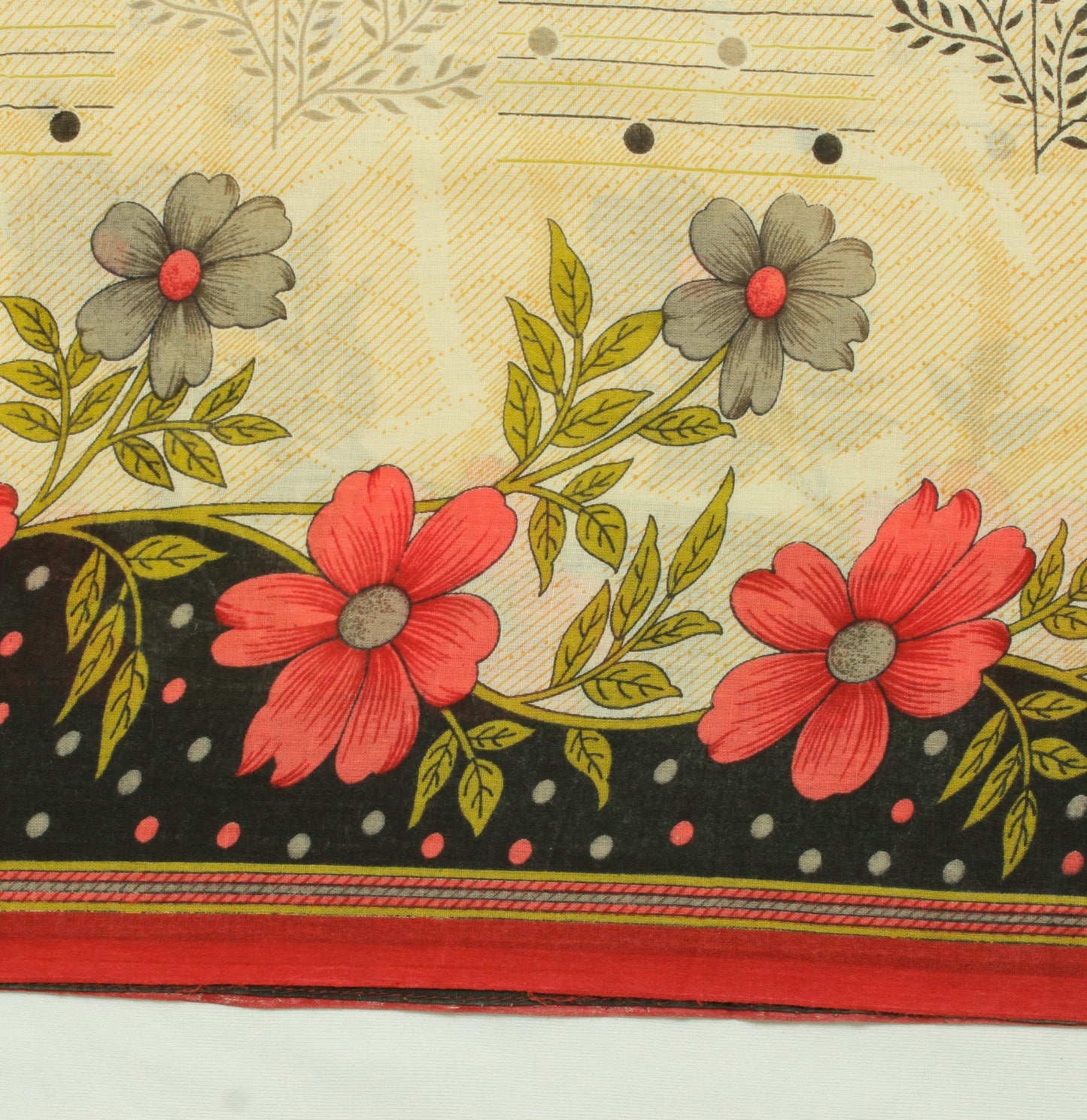 Sushila Vintage Cream Saree 100% Pure Cotton Printed Floral Soft Craft Fabric