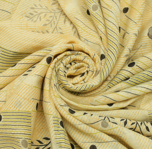 Sushila Vintage Cream Saree 100% Pure Cotton Printed Floral Soft Craft Fabric