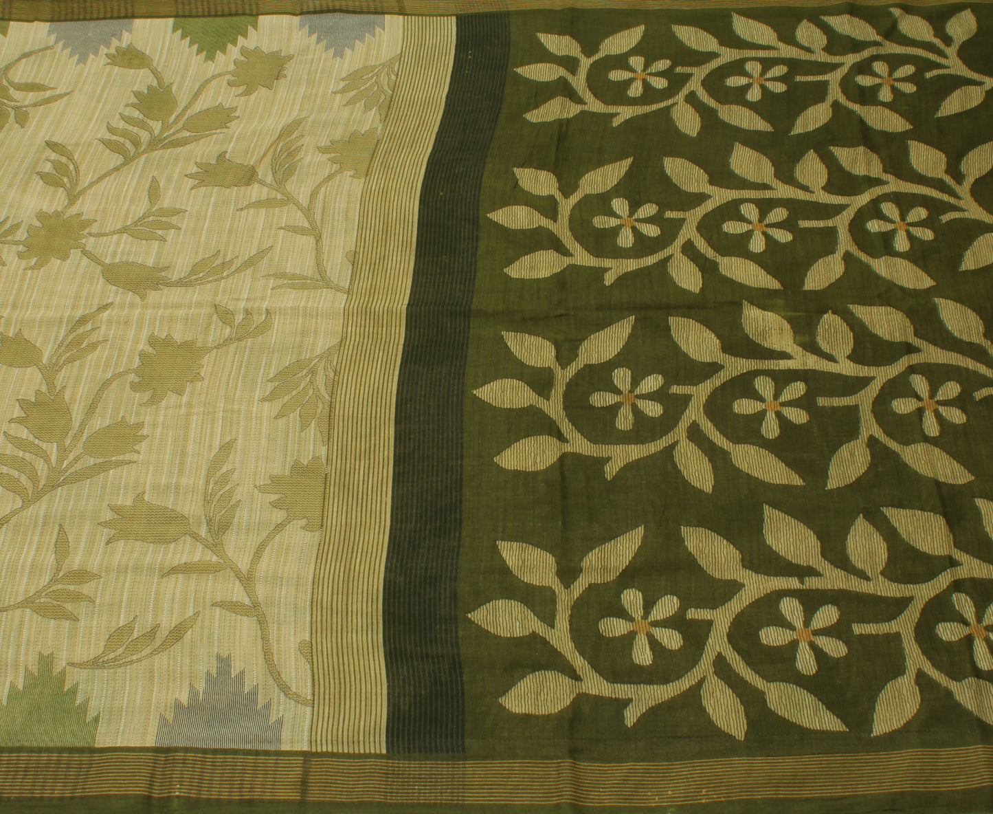 Sushila Vintage Green Saree 100% Pure Cotton Printed Floral Soft Craft Fabric
