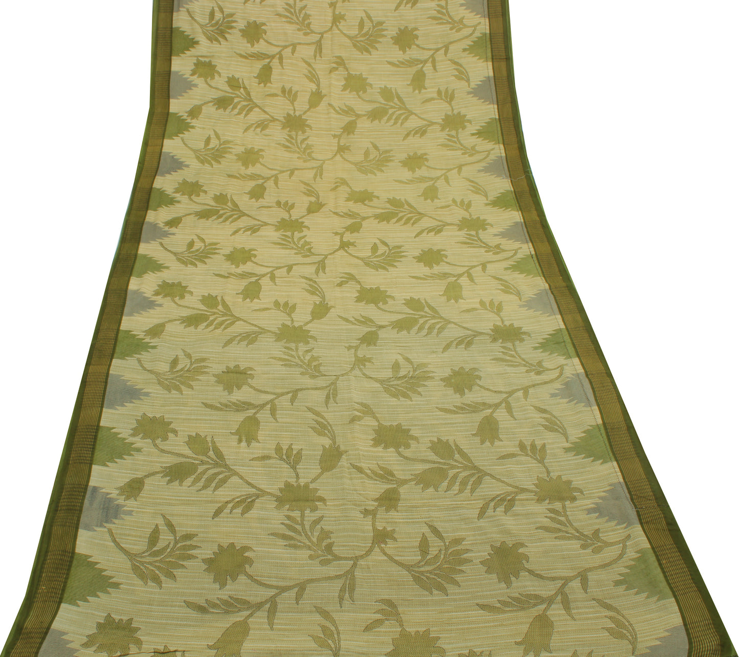Sushila Vintage Green Saree 100% Pure Cotton Printed Floral Soft Craft Fabric
