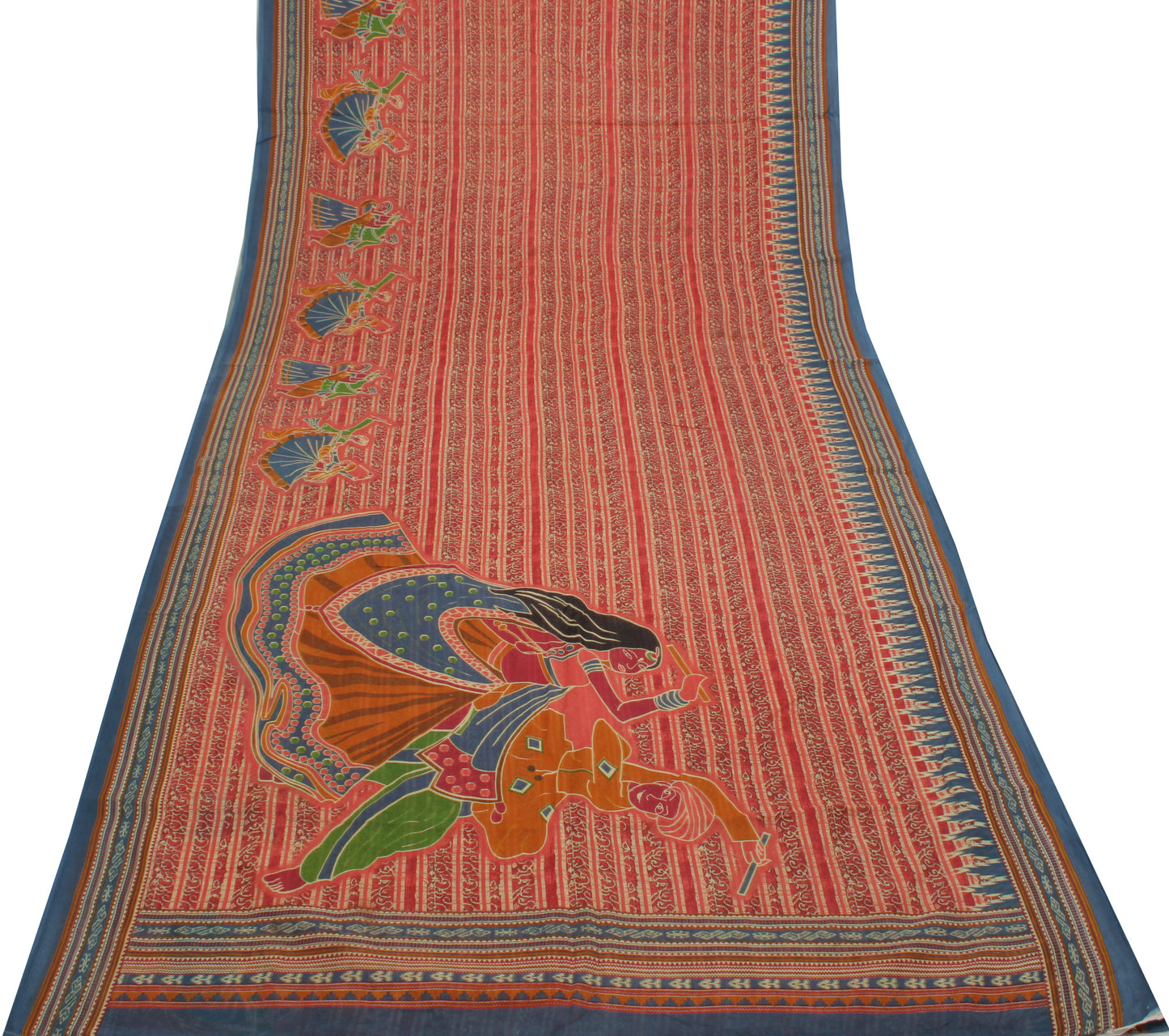 Sushila Vintage Indian Saree 100% Pure Cotton Printed Human Soft Craft Fabric