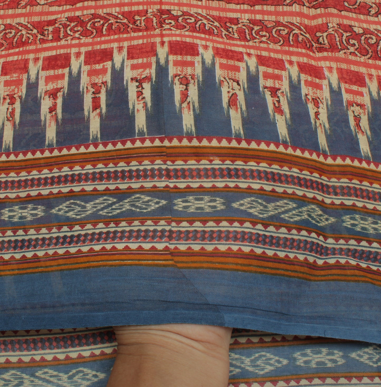 Sushila Vintage Indian Saree 100% Pure Cotton Printed Human Soft Craft Fabric