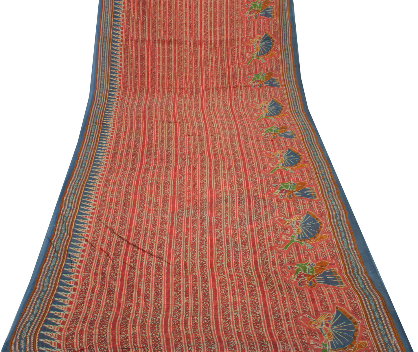 Sushila Vintage Indian Saree 100% Pure Cotton Printed Human Soft Craft Fabric
