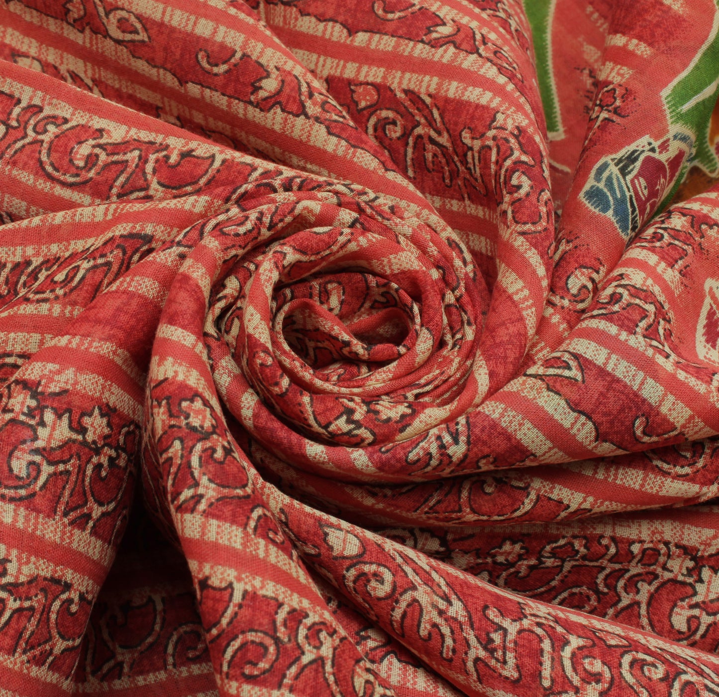 Sushila Vintage Indian Saree 100% Pure Cotton Printed Human Soft Craft Fabric