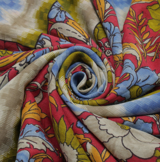 Sushila Vintage Multi-Color Saree Pure Cotton Printed Floral Soft Craft Fabric