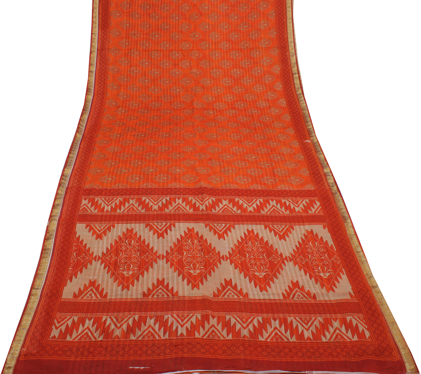 Sushila Vintage Orange Saree 100% Pure Cotton Printed Floral Soft Craft Fabric