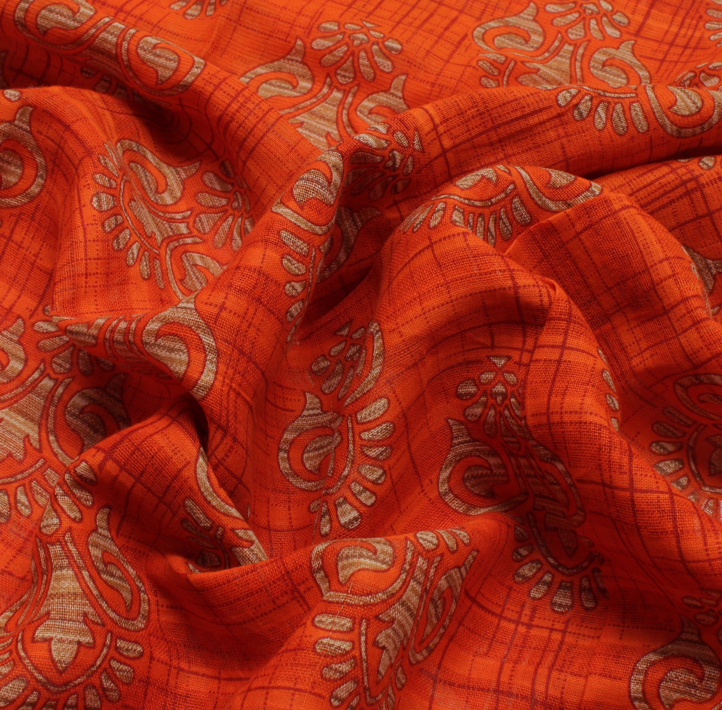 Sushila Vintage Orange Saree 100% Pure Cotton Printed Floral Soft Craft Fabric