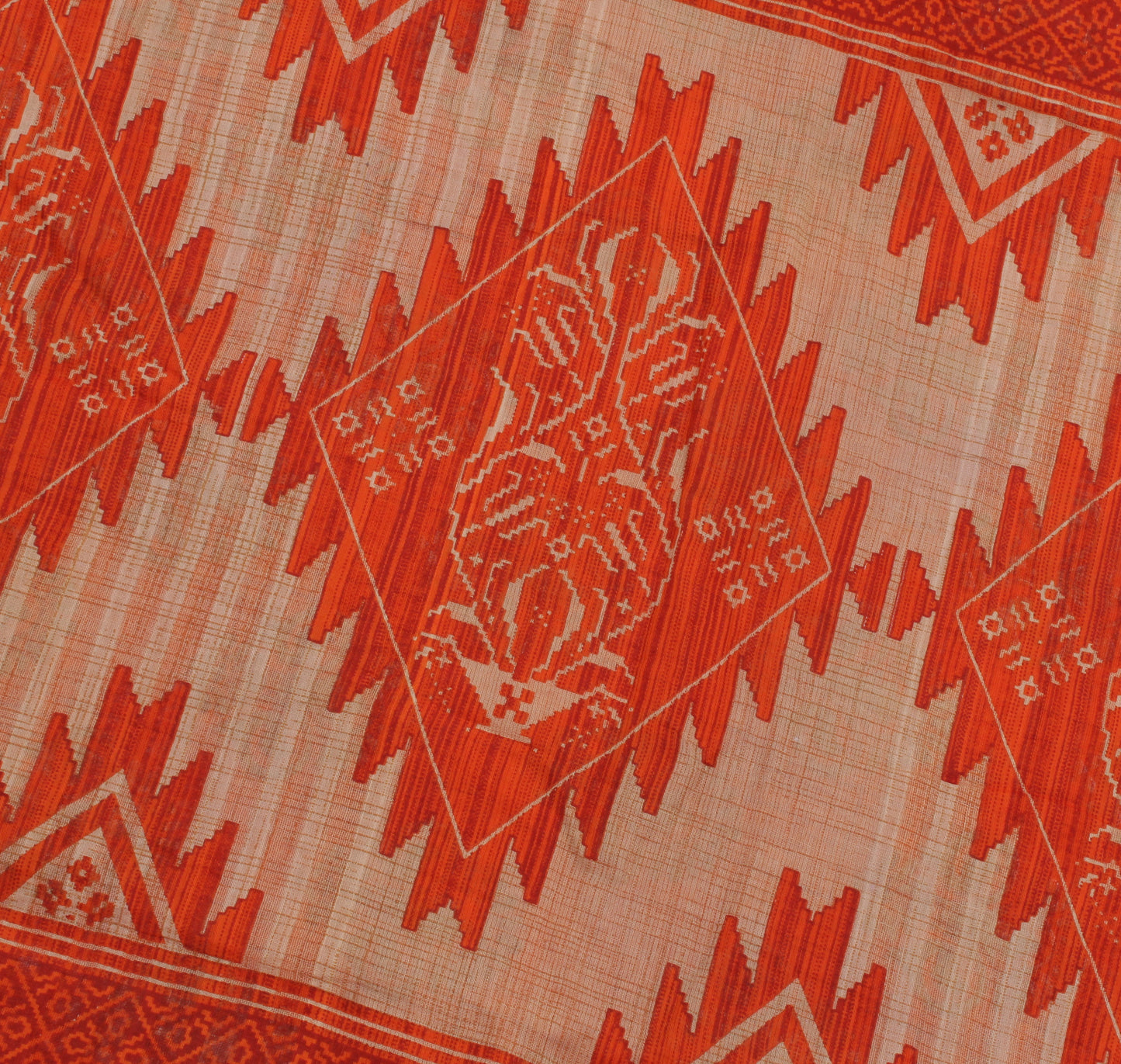 Sushila Vintage Orange Saree 100% Pure Cotton Printed Floral Soft Craft Fabric