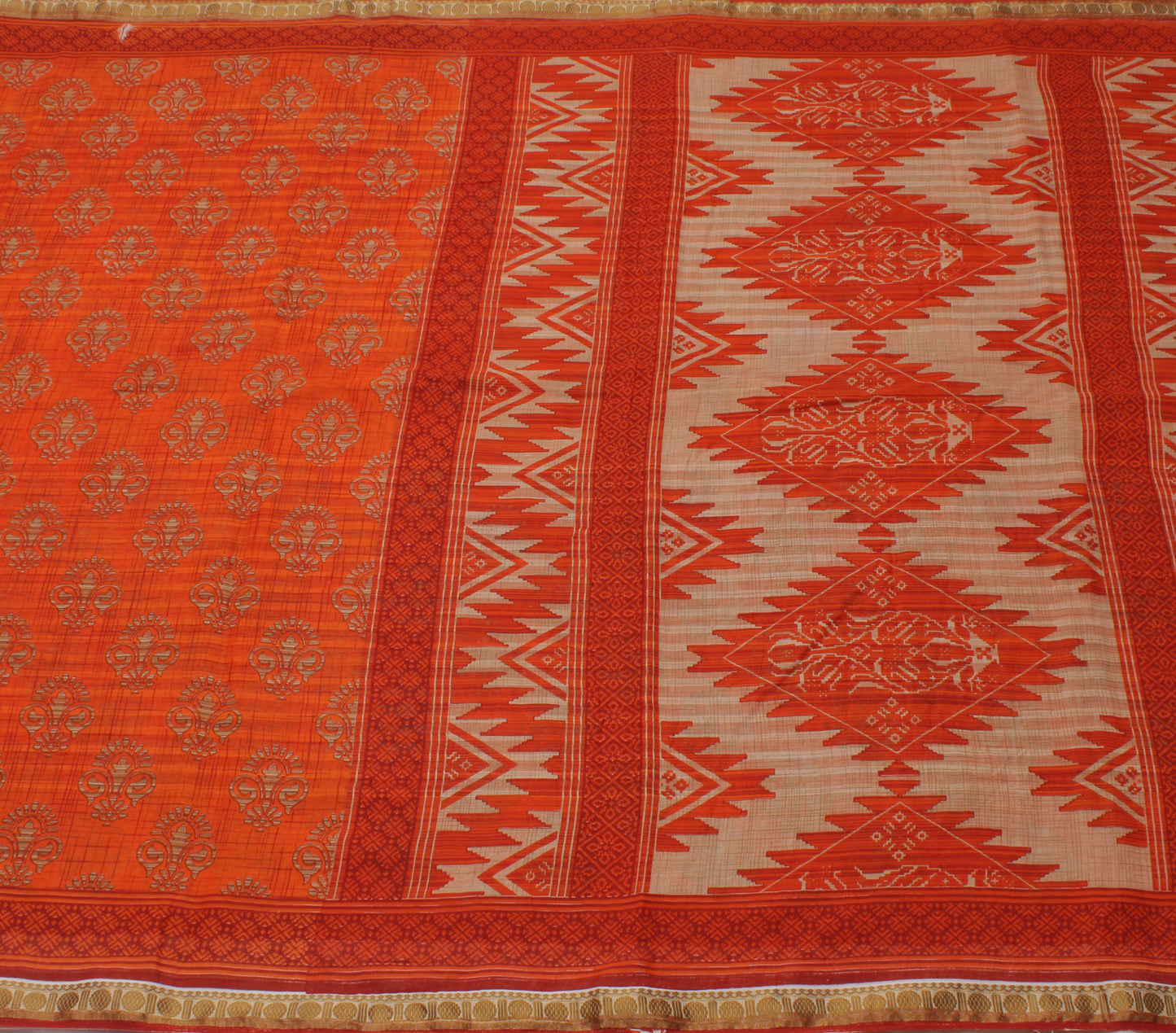 Sushila Vintage Orange Saree 100% Pure Cotton Printed Floral Soft Craft Fabric