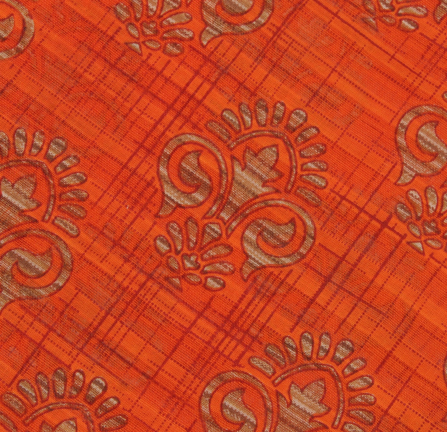 Sushila Vintage Orange Saree 100% Pure Cotton Printed Floral Soft Craft Fabric