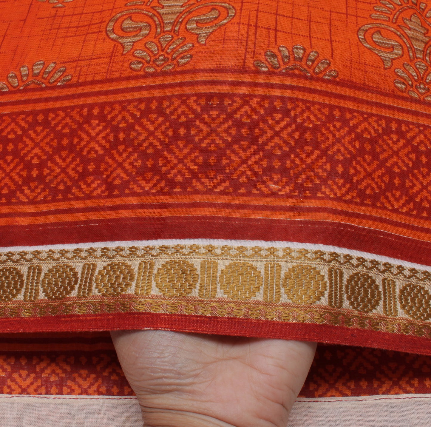 Sushila Vintage Orange Saree 100% Pure Cotton Printed Floral Soft Craft Fabric