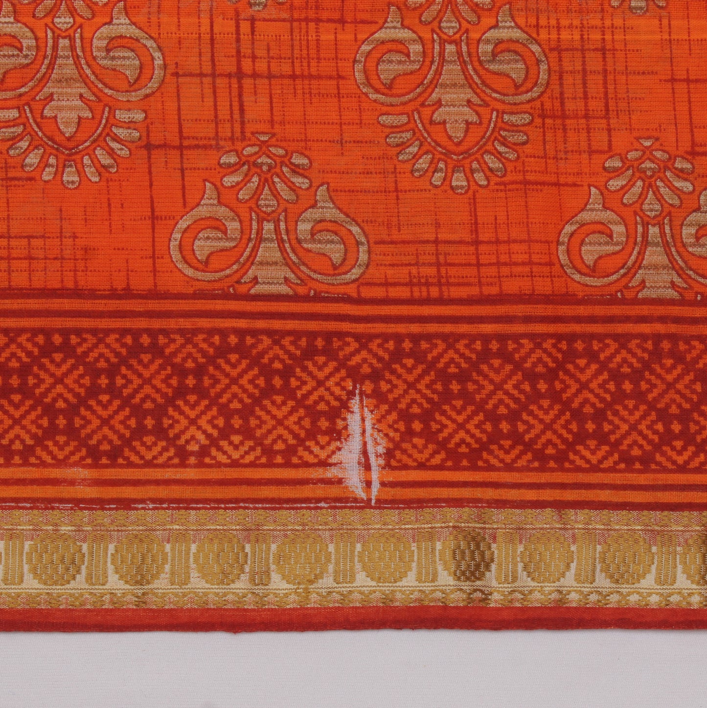 Sushila Vintage Orange Saree 100% Pure Cotton Printed Floral Soft Craft Fabric