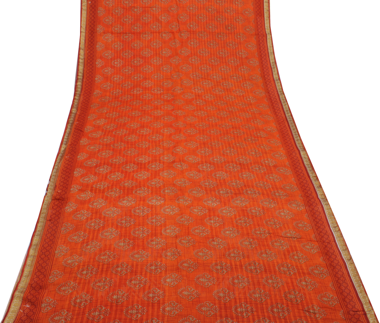 Sushila Vintage Orange Saree 100% Pure Cotton Printed Floral Soft Craft Fabric