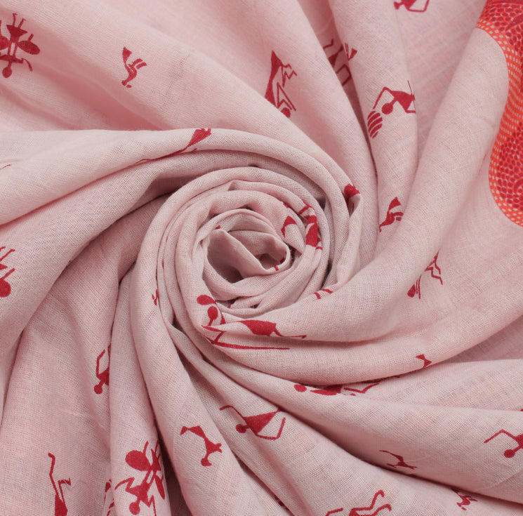 Sushila Vintage Pink Saree 100% Pure Cotton Printed Humans Soft Craft Fabric