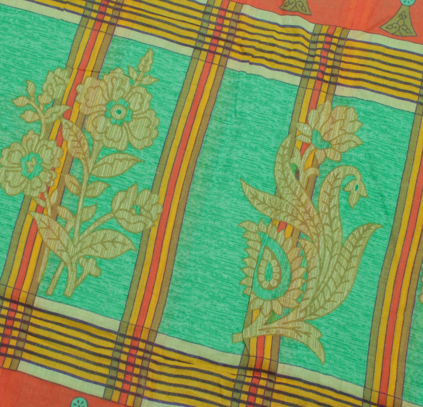 Sushila Vintage Green Saree 100% Pure Cotton Printed Floral Soft Craft Fabric