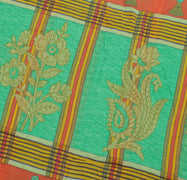 Sushila Vintage Green Saree 100% Pure Cotton Printed Floral Soft Craft Fabric