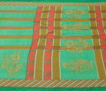 Sushila Vintage Green Saree 100% Pure Cotton Printed Floral Soft Craft Fabric