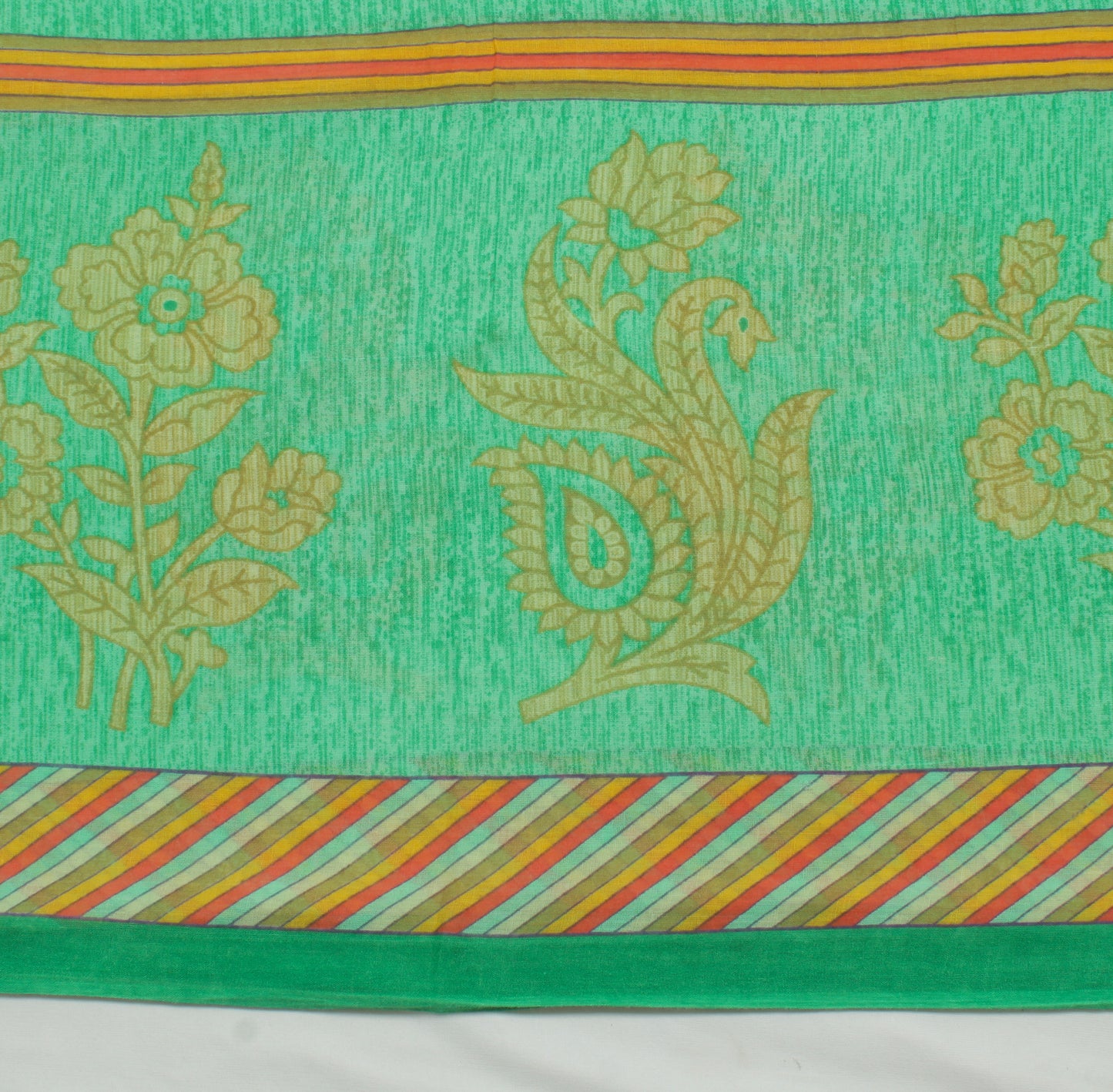 Sushila Vintage Green Saree 100% Pure Cotton Printed Floral Soft Craft Fabric