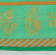 Sushila Vintage Green Saree 100% Pure Cotton Printed Floral Soft Craft Fabric