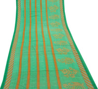Sushila Vintage Green Saree 100% Pure Cotton Printed Floral Soft Craft Fabric