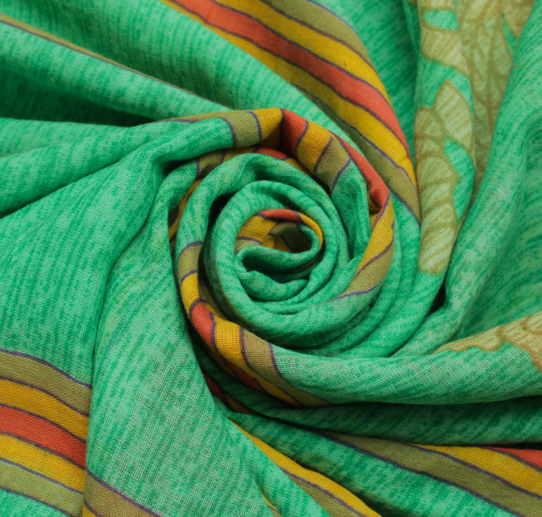 Sushila Vintage Green Saree 100% Pure Cotton Printed Floral Soft Craft Fabric