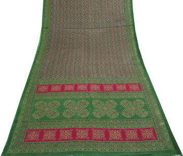 Sushila Vintage Gray Indian Saree 100% Pure Cotton Printed Soft Craft Fabric