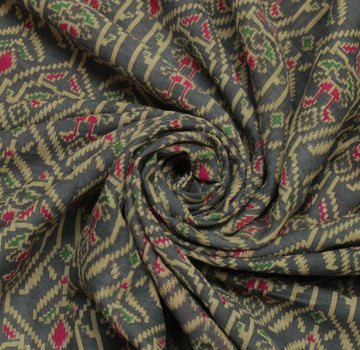 Sushila Vintage Gray Indian Saree 100% Pure Cotton Printed Soft Craft Fabric