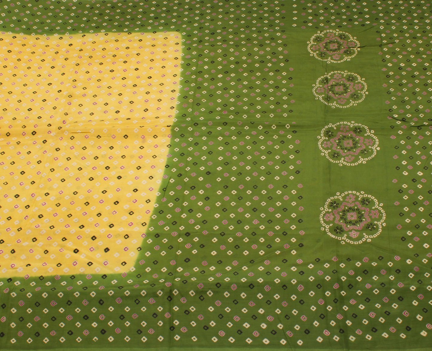 Sushila Vintage Yellow Saree 100% Pure Cotton Bandhani Printed Soft Craft Fabric