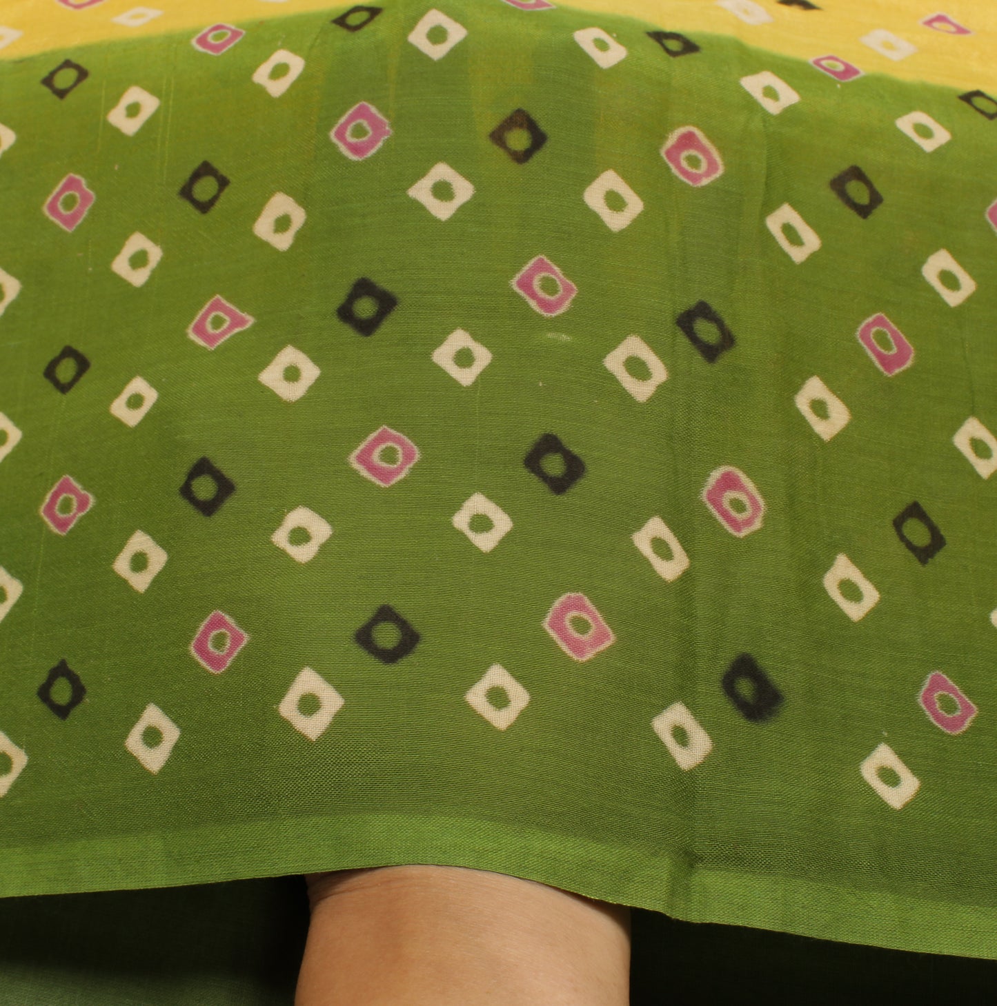 Sushila Vintage Yellow Saree 100% Pure Cotton Bandhani Printed Soft Craft Fabric
