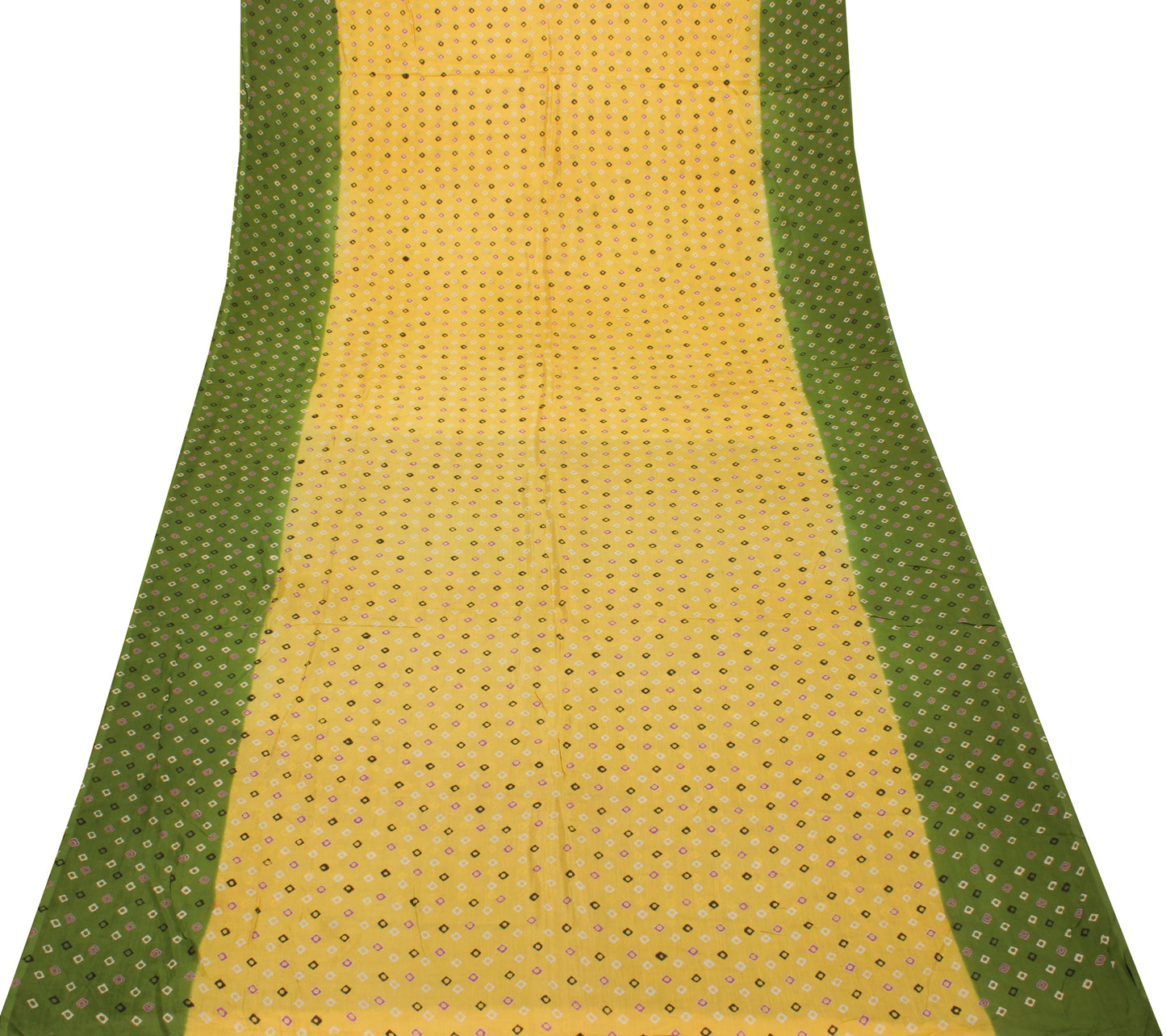 Sushila Vintage Yellow Saree 100% Pure Cotton Bandhani Printed Soft Craft Fabric