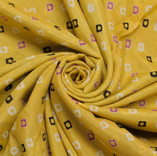 Sushila Vintage Yellow Saree 100% Pure Cotton Bandhani Printed Soft Craft Fabric