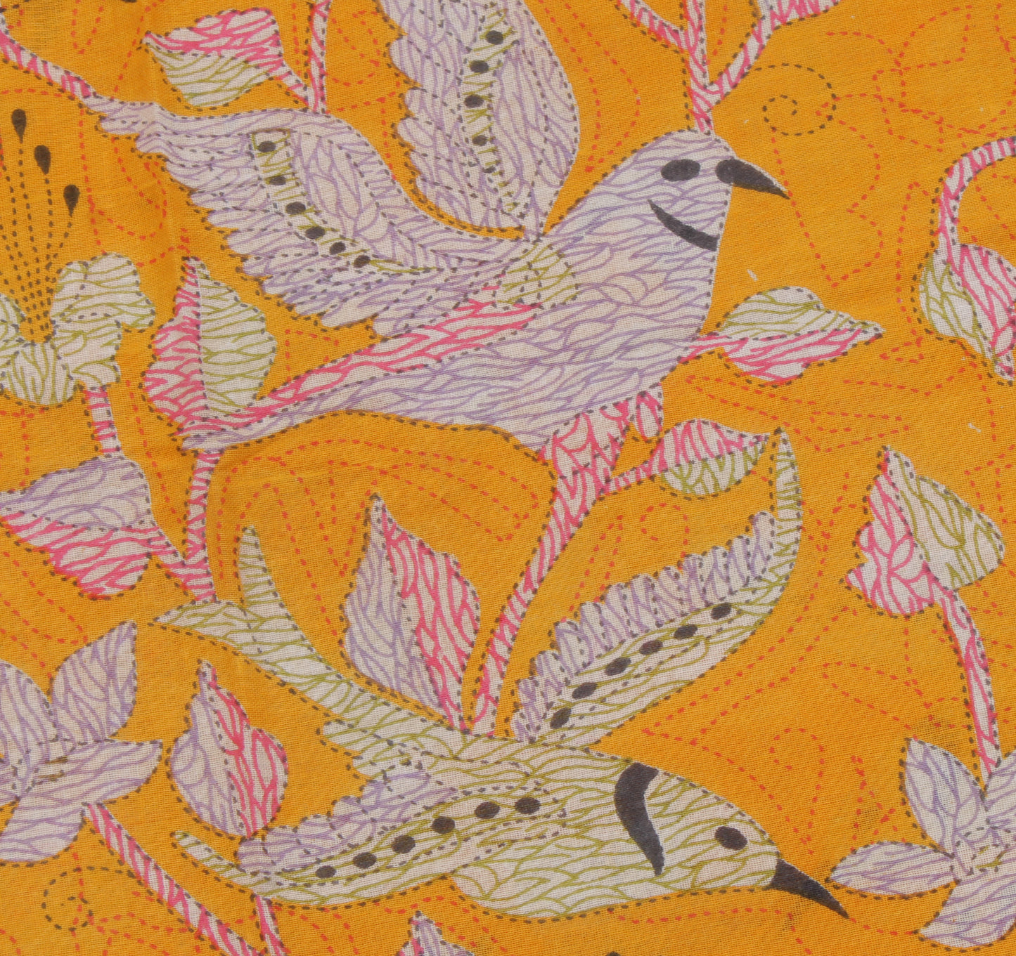 Sushila Vintage Yellow Saree 100% Pure Cotton Printed Birds Soft Craft Fabric