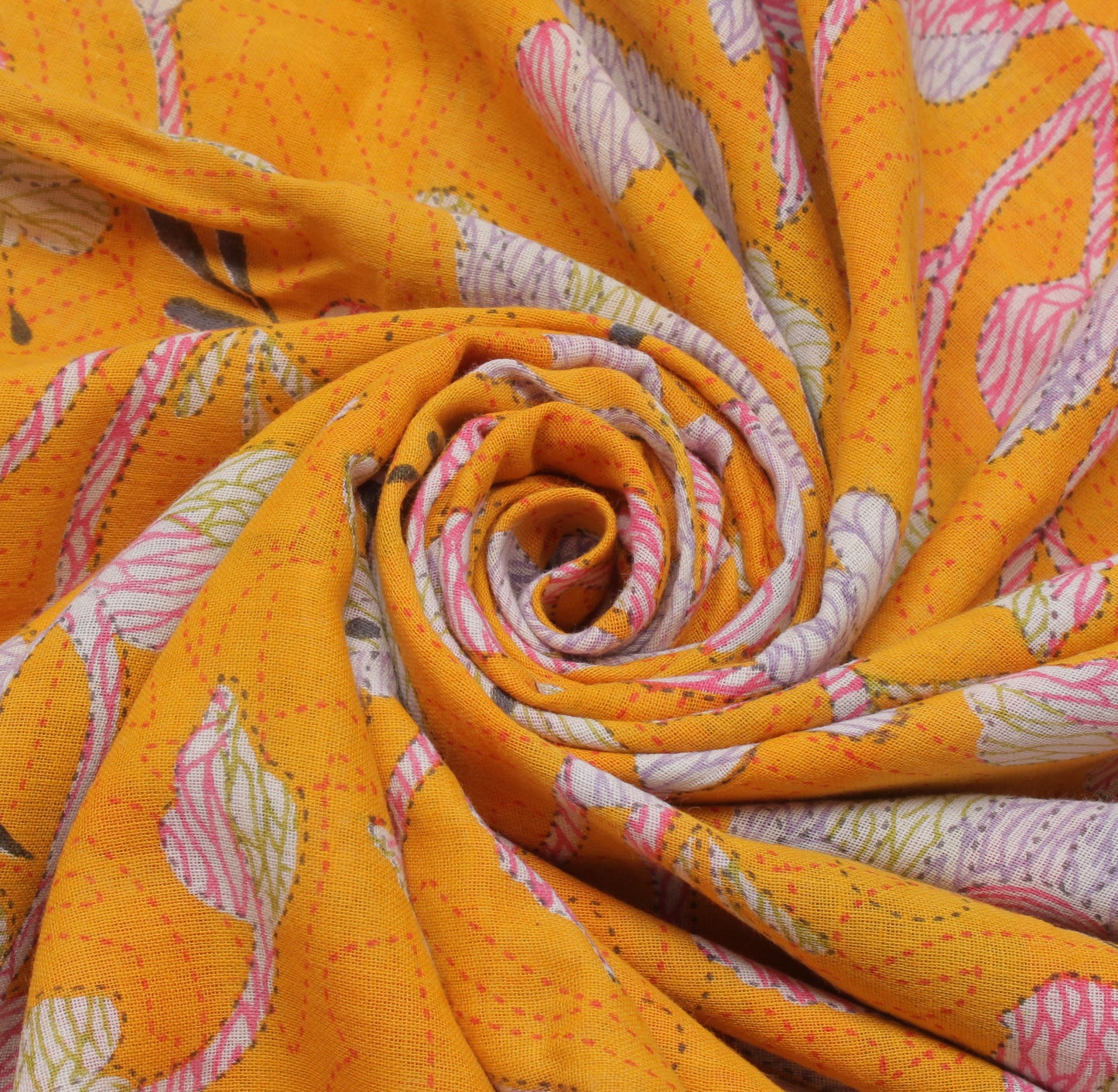 Sushila Vintage Yellow Saree 100% Pure Cotton Printed Birds Soft Craft Fabric
