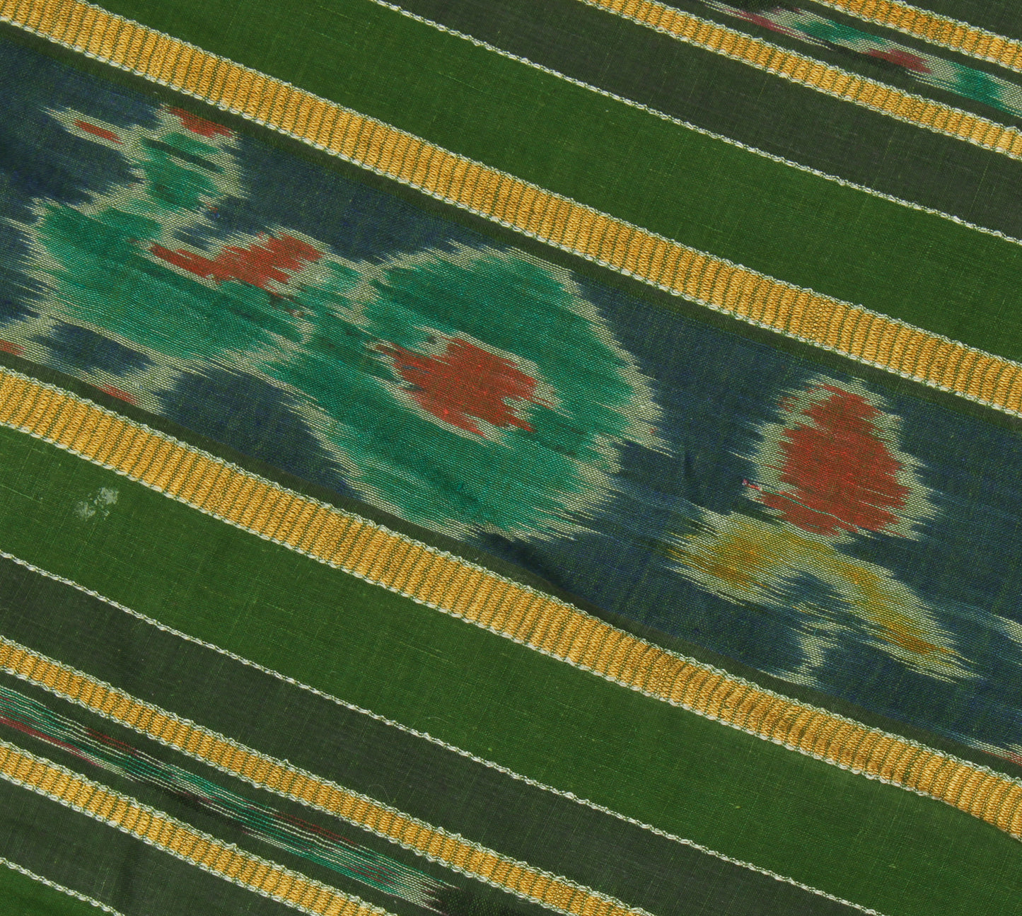 Sushila Vintage Green Saree Pure Cotton Hand Woven Ikat Patola Sari Craft Fabric