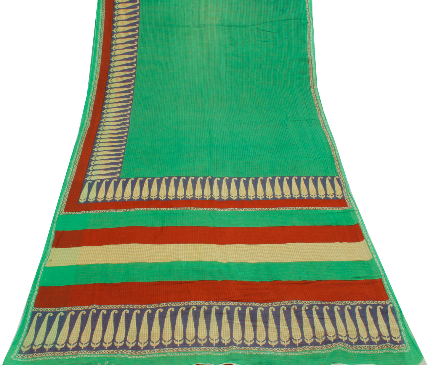 Sushila Vintage Green Saree 100% Pure Cotton Printed Soft Craft 5 Yard Fabric