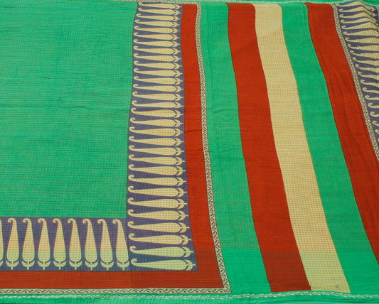 Sushila Vintage Green Saree 100% Pure Cotton Printed Soft Craft 5 Yard Fabric