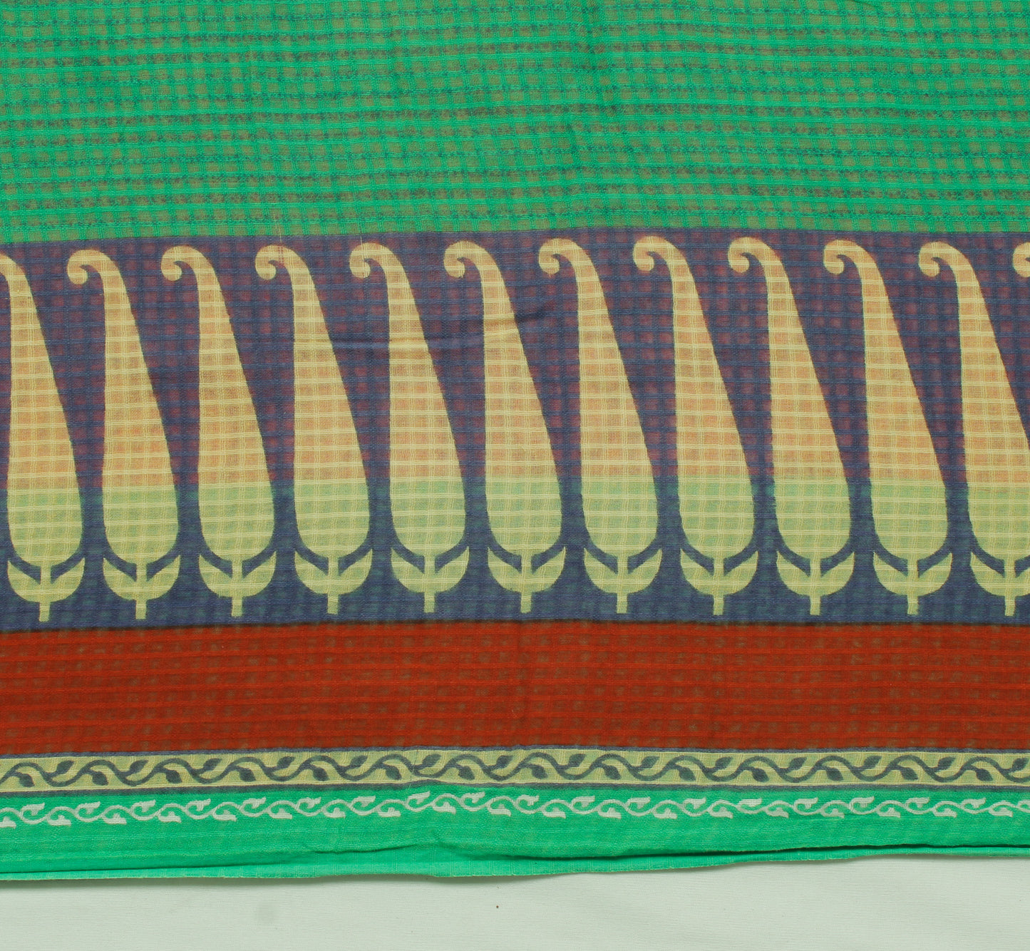 Sushila Vintage Green Saree 100% Pure Cotton Printed Soft Craft 5 Yard Fabric